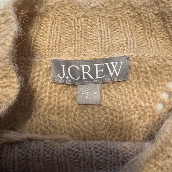 J. Crew Pointelle Scallop Trim Sweater Size S Camel Wool Alpaca Blend Open Knit - Picture 7 of 9